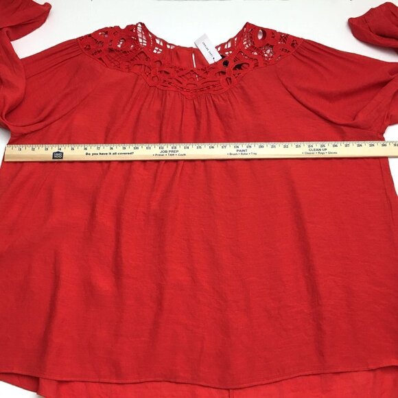 NEW Lane Bryant Women's Red Tunic Top Crochet Neckline Long Sleeves size 26 / 28 - Picture 6 of 11